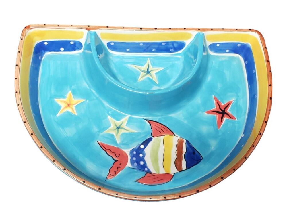 HausenWare Tropical Fish Ocean Appetizer Serving Bowl Platter Dish Chips Dip